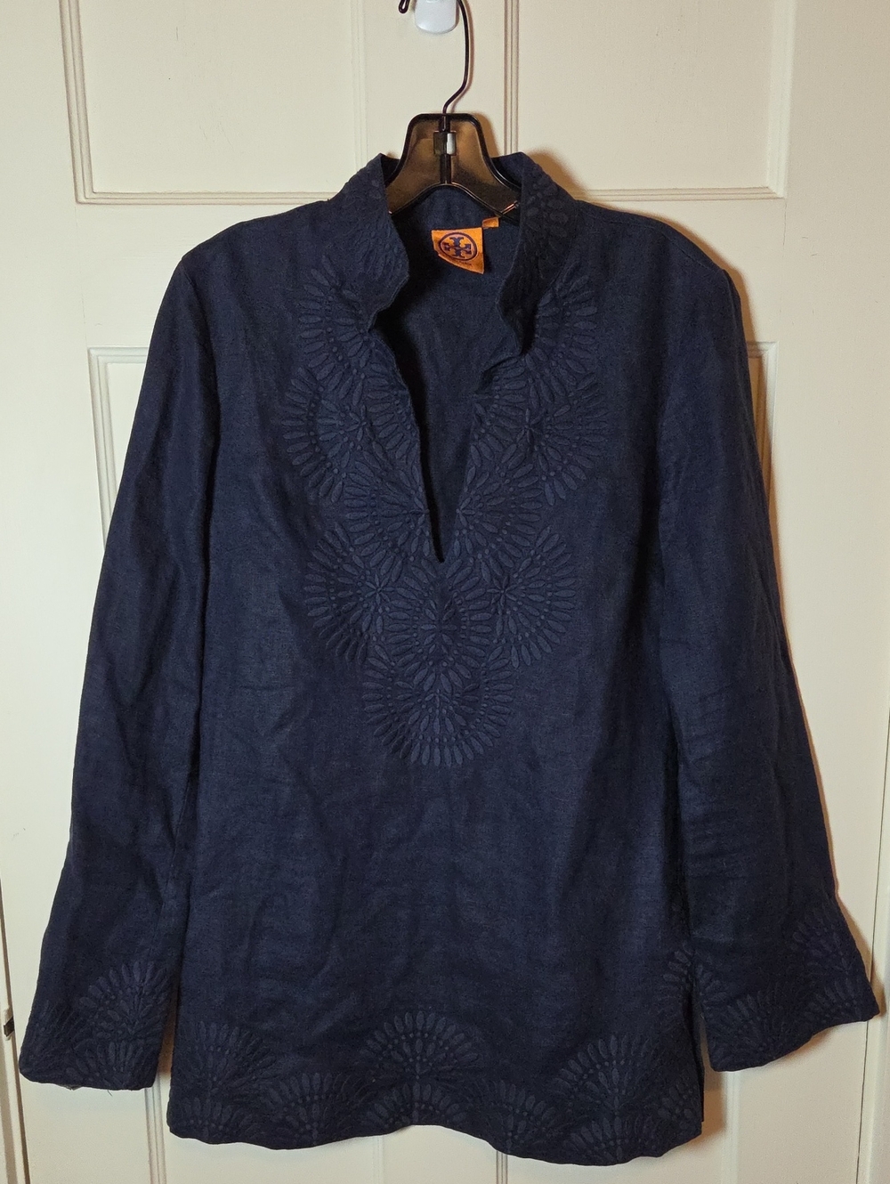 Tory Burch Linen Tory Tunic In Tonal Navy Size 6